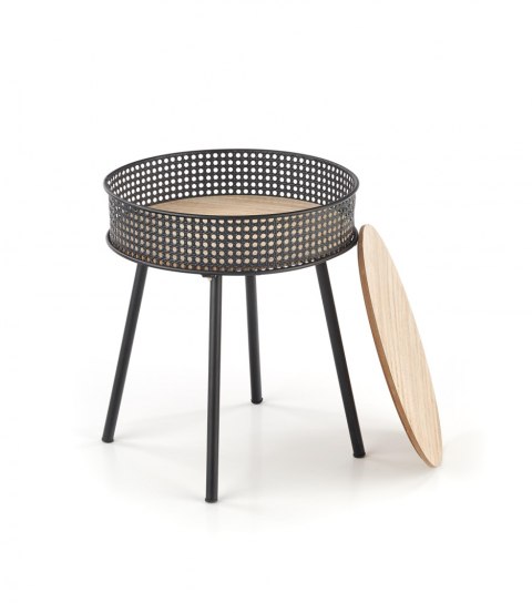 Halmar ława stolik ze schowkiem TROFEA MDF + okleina naturalny/czarny stal malowana, rattan synt. fi 40 Halmar ława stolik ze schowkiem TROFEA MDF + okleina naturalny/czarny stal malowana, rattan synt. fi 40