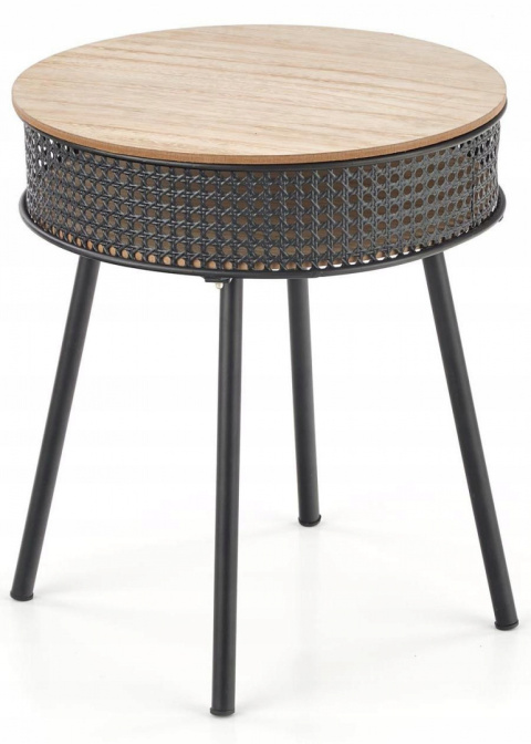 Halmar ława stolik ze schowkiem TROFEA MDF + okleina naturalny/czarny stal malowana, rattan synt. fi 40 Halmar ława stolik ze schowkiem TROFEA MDF + okleina naturalny/czarny stal malowana, rattan synt. fi 40