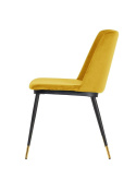King Home Krzesło DIEGO żółte welur, podstawa metal czarno złota