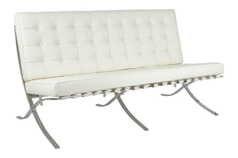 King Home Sofa BARCELON trzyosobowa biała - włoska skóra naturalna, chrom, pijkowana, odpinane siedzisko