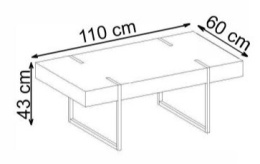 Halmar ława prostokątna BLANCA MDF okleinowany biały marmur , stal malowana czarny 110x60