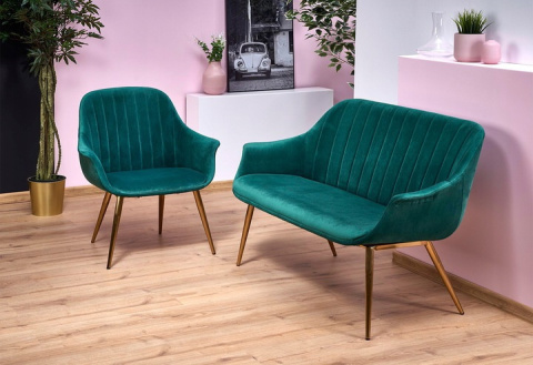 Halmar sofa ELEGANCE 2 XL tapicerka tkanina - ciemny zielony, nogi - stal malowana złote Halmar sofa ELEGANCE 2 XL tapicerka tkanina - ciemny zielony, nogi - stal malowana złote