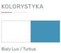 SZAFA DWUDRZWIOWA Z SZUFLADAMI I PÓŁKAMI MEBLE MŁODZIEŻOWE MOBI System MO2 Meblar Biały Lux / Turkus DLA NASTOLATKA DLA DZIECKA