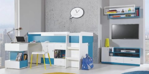 REGAŁ Z SZUFLADAMI SZAFKA MEBLE MŁODZIEŻOWE MOBI System MO4 Meblar - Biały Lux / Turkus - z szafką i szufladami PŁYTA LAMINOWANA REGAŁ Z SZUFLADAMI SZAFKA MEBLE MŁODZIEŻOWE MOBI System MO4 Meblar - Biały Lux / Turkus - z szafką i szufladami PŁYTA LAMINOWANA