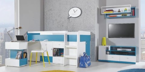 REGAŁ Z SZUFLADĄ MEBLE MŁODZIEŻOWE MOBI System MO5 Meblar - Biały Lux / Turkus - regał z szafkami i szufladą PŁYTA LAMINOWANA REGAŁ Z SZUFLADĄ MEBLE MŁODZIEŻOWE MOBI System MO5 Meblar - Biały Lux / Turkus - regał z szafkami i szufladą PŁYTA LAMINOWANA