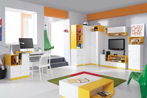 REGAŁ MŁODZIEŻOWY Z SZUFLADĄ I PÓŁKAMI MOBI System MO5 Meblar - Biały Lux / Żółty - regał z szafkami i szufladą PŁYTA LAMINOWANA REGAŁ MŁODZIEŻOWY Z SZUFLADĄ I PÓŁKAMI MOBI System MO5 Meblar - Biały Lux / Żółty - regał z szafkami i szufladą PŁYTA LAMINOWANA