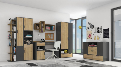 SZAFA DWUDRZWIOWA Z SZUFLADĄ MEBLE MŁODZIEŻOWE NANO System NA2 Meblar - Grafit / Dąb Riviera PŁYTA LAMINOWANA OBRZEŻA ABS SZAFA DWUDRZWIOWA Z SZUFLADĄ MEBLE MŁODZIEŻOWE NANO System NA2 Meblar - Grafit / Dąb Riviera PŁYTA LAMINOWANA OBRZEŻA ABS