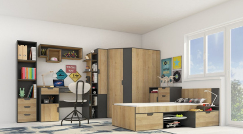 SZAFA DWUDRZWIOWA Z SZUFLADĄ MEBLE MŁODZIEŻOWE NANO System NA2 Meblar - Grafit / Dąb Riviera PŁYTA LAMINOWANA OBRZEŻA ABS SZAFA DWUDRZWIOWA Z SZUFLADĄ MEBLE MŁODZIEŻOWE NANO System NA2 Meblar - Grafit / Dąb Riviera PŁYTA LAMINOWANA OBRZEŻA ABS