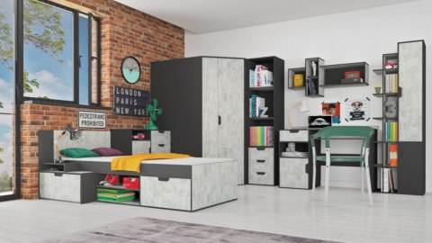 REGAŁ Z WYSUWANYM KONTENERKIEM NA KÓŁKACH MEBLE MŁODZIEŻOWE NANO System NA3 Meblar - Grafit /Enigma PŁYTA LAMINOWANA OBRZEŻA ABS REGAŁ Z WYSUWANYM KONTENERKIEM NA KÓŁKACH MEBLE MŁODZIEŻOWE NANO System NA3 Meblar - Grafit /Enigma PŁYTA LAMINOWANA OBRZEŻA ABS