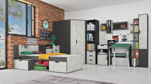 REGAŁ Z DRZWIAMI SZUFLADĄ PÓŁKAMI MEBLE MŁODZIEŻOWE NANO System NA5 Meblar - Grafit / Enigma PŁYTA LAMINOWANA OBRZEŻA ABS REGAŁ Z DRZWIAMI SZUFLADĄ PÓŁKAMI MEBLE MŁODZIEŻOWE NANO System NA5 Meblar - Grafit / Enigma PŁYTA LAMINOWANA OBRZEŻA ABS