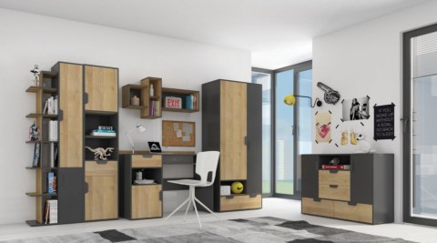 KOMODA Z KONTENERKIEM NA KÓŁKACH I SZUFLADAMI MEBLE MŁODZIEŻOWE NANO System NA8 Meblar - Grafit /Dąb Riviera LAMINAT OBRZEŻA ABS KOMODA Z KONTENERKIEM NA KÓŁKACH I SZUFLADAMI MEBLE MŁODZIEŻOWE NANO System NA8 Meblar - Grafit /Dąb Riviera LAMINAT OBRZEŻA ABS
