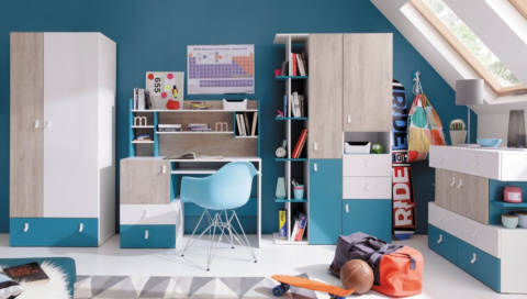 KOMODA PÓŁKI SZUFLADY DRZWI MEBLE MŁODZIEŻOWE - Biały Lux / Dąb / Morski Meblar PLANET System PL8 PŁYTA LAMINOWANA OBRZEŻA ABS KOMODA PÓŁKI SZUFLADY DRZWI MEBLE MŁODZIEŻOWE - Biały Lux / Dąb / Morski Meblar PLANET System PL8 PŁYTA LAMINOWANA OBRZEŻA ABS