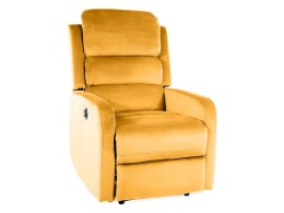 SIGNAL FOTEL ROZKŁADANY PEGAZ VELVET CURRY BLUVEL 68 - żółty fotel wypoczynkowy rozkładany elektrycznie