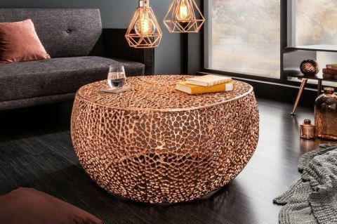 Invicta Interior INVICTA stolik LEAF 80 miedziany - metal fi 80x40 - plecionka, ława do salonu Invicta Interior INVICTA stolik LEAF 80 miedziany - metal fi 80x40 - plecionka, ława do salonu