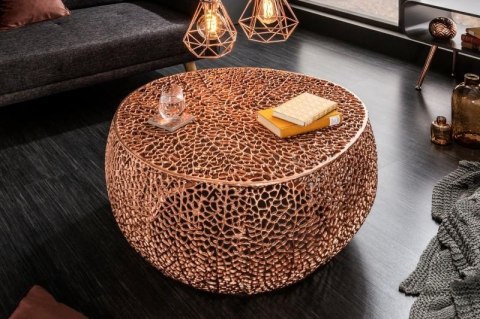 Invicta Interior INVICTA stolik LEAF 80 miedziany - metal fi 80x40 - plecionka, ława do salonu Invicta Interior INVICTA stolik LEAF 80 miedziany - metal fi 80x40 - plecionka, ława do salonu
