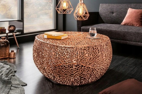 Invicta Interior INVICTA stolik LEAF 80 miedziany - metal fi 80x40 - plecionka, ława do salonu Invicta Interior INVICTA stolik LEAF 80 miedziany - metal fi 80x40 - plecionka, ława do salonu