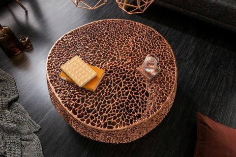 Invicta Interior INVICTA stolik LEAF 80 miedziany - metal fi 80x40 - plecionka, ława do salonu Invicta Interior INVICTA stolik LEAF 80 miedziany - metal fi 80x40 - plecionka, ława do salonu