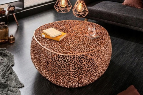 Invicta Interior INVICTA stolik LEAF 80 miedziany - metal fi 80x40 - plecionka, ława do salonu Invicta Interior INVICTA stolik LEAF 80 miedziany - metal fi 80x40 - plecionka, ława do salonu
