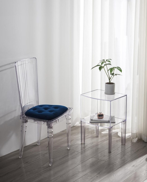 King Home Stolik VISION transparentny - poliwęglan z półką na drobiazgi 40x34,5 lekki i wytrzymały King Home Stolik VISION transparentny - poliwęglan z półką na drobiazgi 40x34,5 lekki i wytrzymały