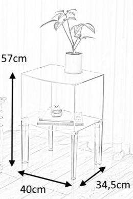 King Home Stolik VISION transparentny - poliwęglan z półką na drobiazgi 40x34,5 lekki i wytrzymały