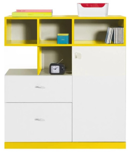 KOMODA MOBI System MO9 Meblar - Biały Lux / Żółty MEBLE MŁODZIEŻOWE - komoda z półkami i pojemnymi szufladami PŁYTA LAMINOWANA