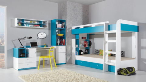 KOMODA MOBI System MO9 Meblar - Biały Lux / Turkus MEBLE MŁODZIEŻOWE - komoda z półkami i pojemnymi szufladami PŁYTA LAMINOWANA KOMODA MOBI System MO9 Meblar - Biały Lux / Turkus MEBLE MŁODZIEŻOWE - komoda z półkami i pojemnymi szufladami PŁYTA LAMINOWANA