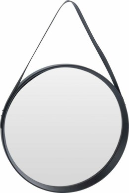 Intesi Lustro Mousse wiszące czarne tworzywo 51 cm okrągłe na pasku z ekoskóry do zawieszenia do łazienki przedpokoju czy salonu