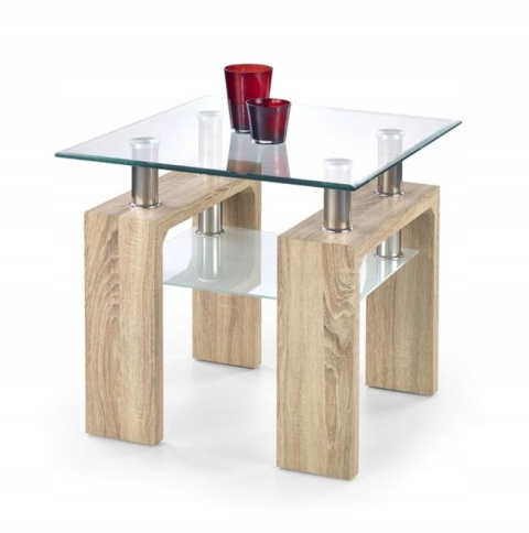 Halmar ława DIANA H KWADRAT szkło transparentny MDF laminowany dąb sonoma 60x60 z półką Halmar ława DIANA H KWADRAT szkło transparentny MDF laminowany dąb sonoma 60x60 z półką