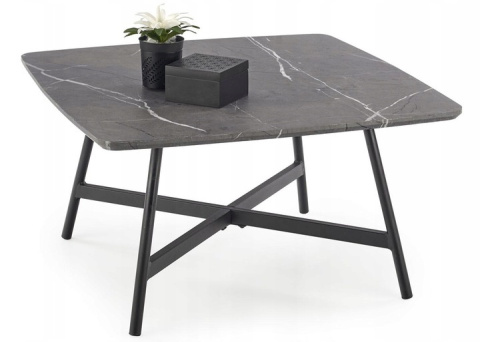 Halmar ława FERRARA blat MDF okleinowany - popielaty marmur, stelaż stal malowana - czarny 75x75 Halmar ława FERRARA blat MDF okleinowany - popielaty marmur, stelaż stal malowana - czarny 75x75
