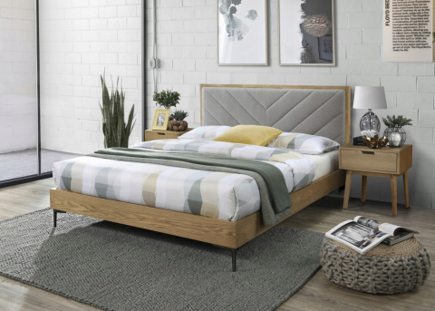 Halmar łóżko MARGARITA 160 tkanina popielaty/ MDF + okleina naturalny, stal malowana Halmar łóżko MARGARITA 160 tkanina popielaty/ MDF + okleina naturalny, stal malowana
