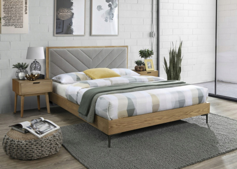Halmar łóżko MARGARITA 160 tkanina popielaty/ MDF + okleina naturalny, stal malowana Halmar łóżko MARGARITA 160 tkanina popielaty/ MDF + okleina naturalny, stal malowana
