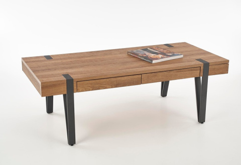 Halmar ława TULUZA prostokątna z szufladami MDF laminowany orzech miodowy / stal malowana proszkowo czarny 120x55 Halmar ława TULUZA prostokątna z szufladami MDF laminowany orzech miodowy / stal malowana proszkowo czarny 120x55