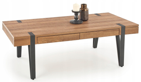 Halmar ława TULUZA prostokątna z szufladami MDF laminowany orzech miodowy / stal malowana proszkowo czarny 120x55 Halmar ława TULUZA prostokątna z szufladami MDF laminowany orzech miodowy / stal malowana proszkowo czarny 120x55