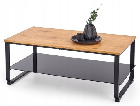 Halmar ława ARTIGA prostokątna MDF okleinowany dąb złoty / stelaż stal malowana czarny 105x55 z półką Halmar ława ARTIGA prostokątna MDF okleinowany dąb złoty / stelaż stal malowana czarny 105x55 z półką
