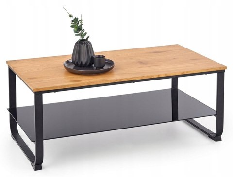 Halmar ława ARTIGA prostokątna MDF okleinowany dąb złoty / stelaż stal malowana czarny 105x55 z półką Halmar ława ARTIGA prostokątna MDF okleinowany dąb złoty / stelaż stal malowana czarny 105x55 z półką