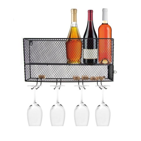 Intesi Półka mini bar Parima czarna - metalowy stojak na wina, kieliszki Intesi Półka mini bar Parima czarna - metalowy stojak na wina, kieliszki