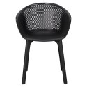 Intesi Krzesło Zestaw 4 krzeseł na balkon lub do ogrodu Dacun czarne ażurowe siedzisko krzesła ogrodowe tworzywo imitacja drewna