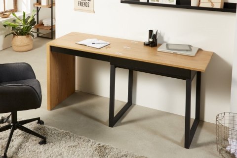 Invicta Interior INVICTA biurko rozkładane FLEX 80-160cm dębowe MDF fornir, metal czarny ze schowkiem pod blatem Invicta Interior INVICTA biurko rozkładane FLEX 80-160cm dębowe MDF fornir, metal czarny ze schowkiem pod blatem