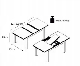 SIGNAL STÓŁ HORACY PŁYTA LAMINOWANA BIAŁY MAT / STELAŻ MDF CZARNY 125(170)x75