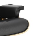 D2.DESIGN Fotel wypoczynkowy Vip z podnóżkiem czarny/walnut /standard base - obrotowy ze sklejki i czarnej skóry naturalnej