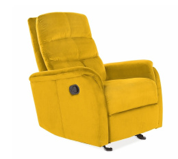 SIGNAL FOTEL ROZKŁADANY JOWISZ VELVET CURRY BLUVEL 68 - żółty fotel rozkładany, kołyska, z funkcją bujania, regulowany zagłówek