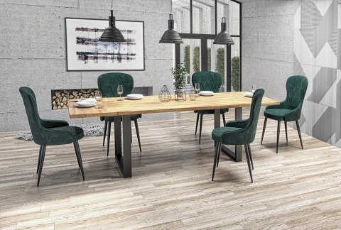 Halmar stół RADUS 140x85 drewno lite - dębowe kolor: dąb naturalny, stelaż stal malowana czarny, w opcji 2 przedłużki do blatu Halmar stół RADUS 140x85 drewno lite - dębowe kolor: dąb naturalny, stelaż stal malowana czarny, w opcji 2 przedłużki do blatu