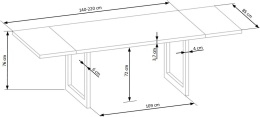 Halmar stół RADUS 140x85 drewno lite - dębowe kolor: dąb naturalny, stelaż stal malowana czarny, w opcji 2 przedłużki do blatu