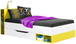 Meblar MOBI System MO18 - Bialy Lux / Żółty - łóżko młodzieżowe z szufladą