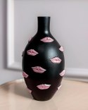 Richmond Interiors RICHMOND waza KISSES czarna duża - wzory różowe usta