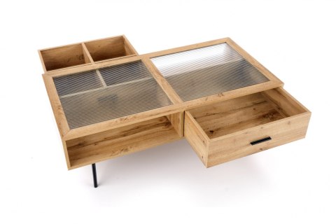 Halmar ława z szufladami COSTANZA MDF okleinowany dąb naturalny/ stal malowana czarny Halmar ława z szufladami COSTANZA MDF okleinowany dąb naturalny/ stal malowana czarny