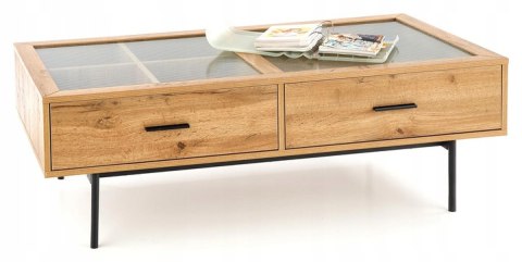 Halmar ława z szufladami COSTANZA MDF okleinowany dąb naturalny/ stal malowana czarny Halmar ława z szufladami COSTANZA MDF okleinowany dąb naturalny/ stal malowana czarny