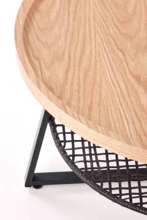Halmar ława FLORENCE fi 80 MDF okleinowany dąb naturalny / rattan synt. stal malowana czarny Halmar ława FLORENCE fi 80 MDF okleinowany dąb naturalny / rattan synt. stal malowana czarny