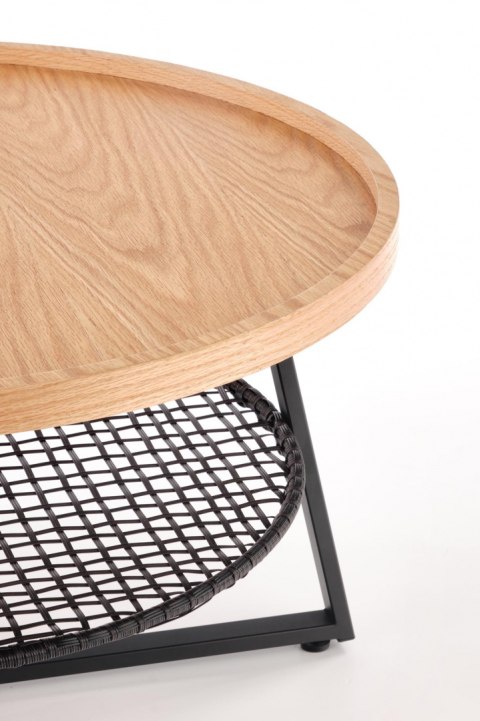 Halmar ława FLORENCE fi 80 MDF okleinowany dąb naturalny / rattan synt. stal malowana czarny Halmar ława FLORENCE fi 80 MDF okleinowany dąb naturalny / rattan synt. stal malowana czarny