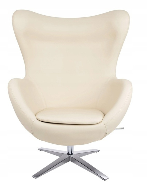 King Home Fotel EGG SZEROKI PU beżowy - relaksacyjny fotel obrotowy z funkcją bujania - kołyska - ekoskóra / stal polerowana King Home Fotel EGG SZEROKI PU beżowy - relaksacyjny fotel obrotowy z funkcją bujania - kołyska - ekoskóra / stal polerowana